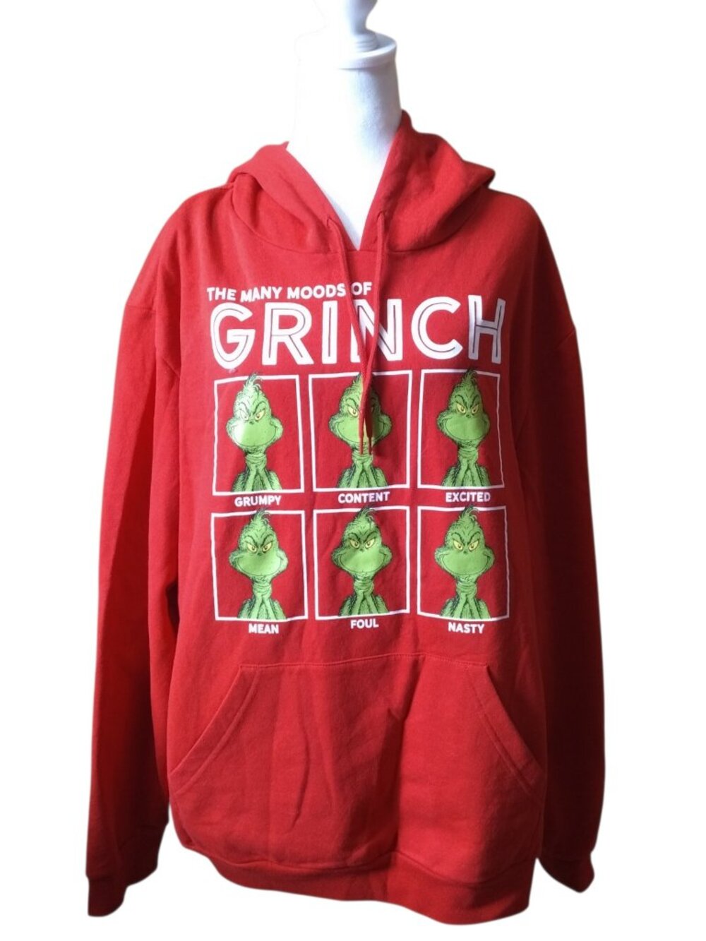 The Grinch Dr. Seuss The Many Moods Of The Grinch Red Men's XXL Christmas Hoodie